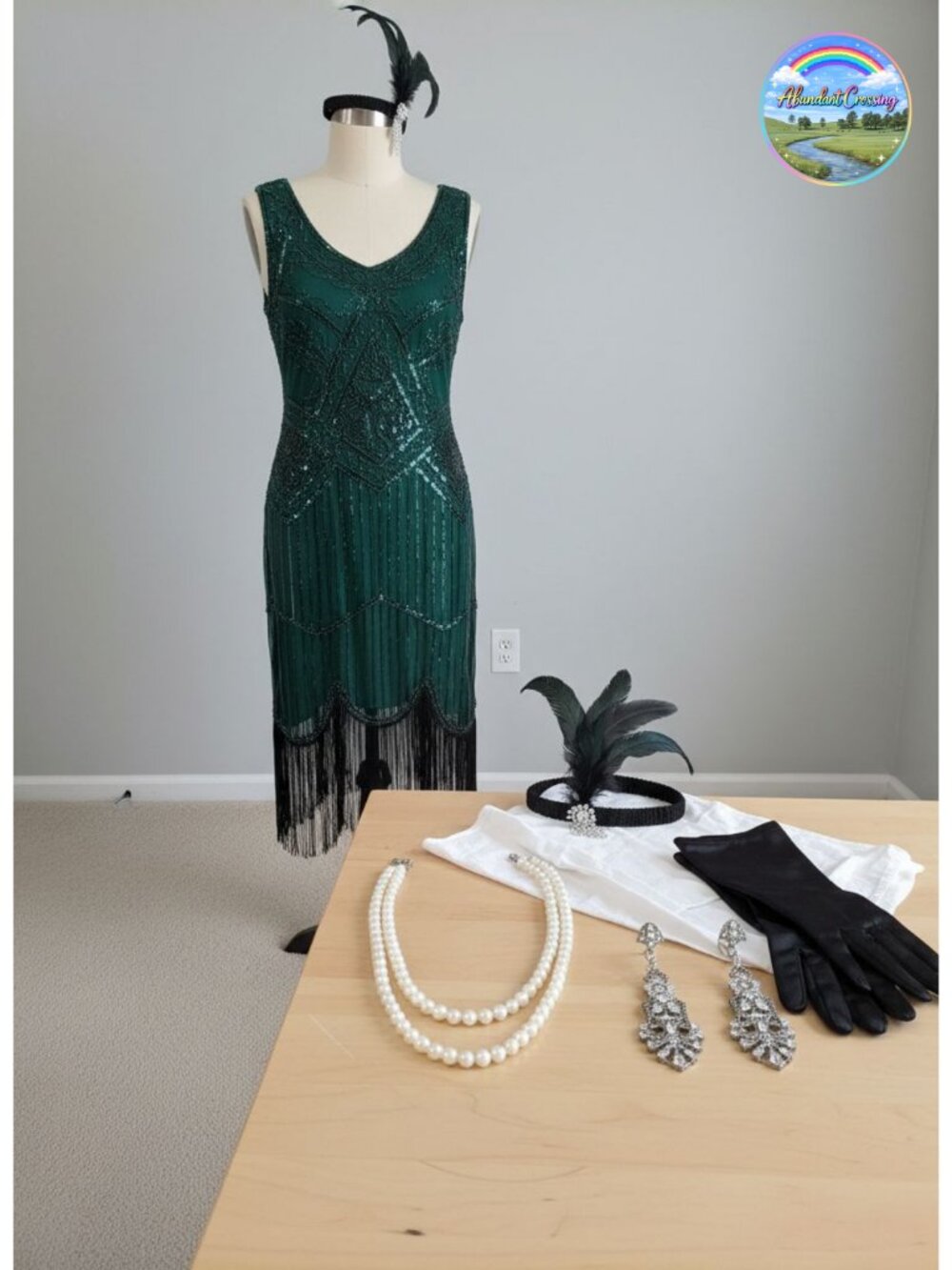 1920s Flapper Dress Sequin Fringe Costume Set with Accessories